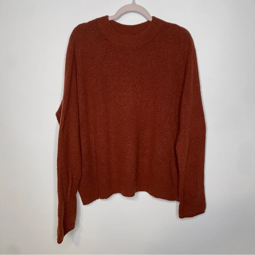 J. Crew Point Sur Waffle Button Back Sweater Alpaca Brick Red K4645 Size Large